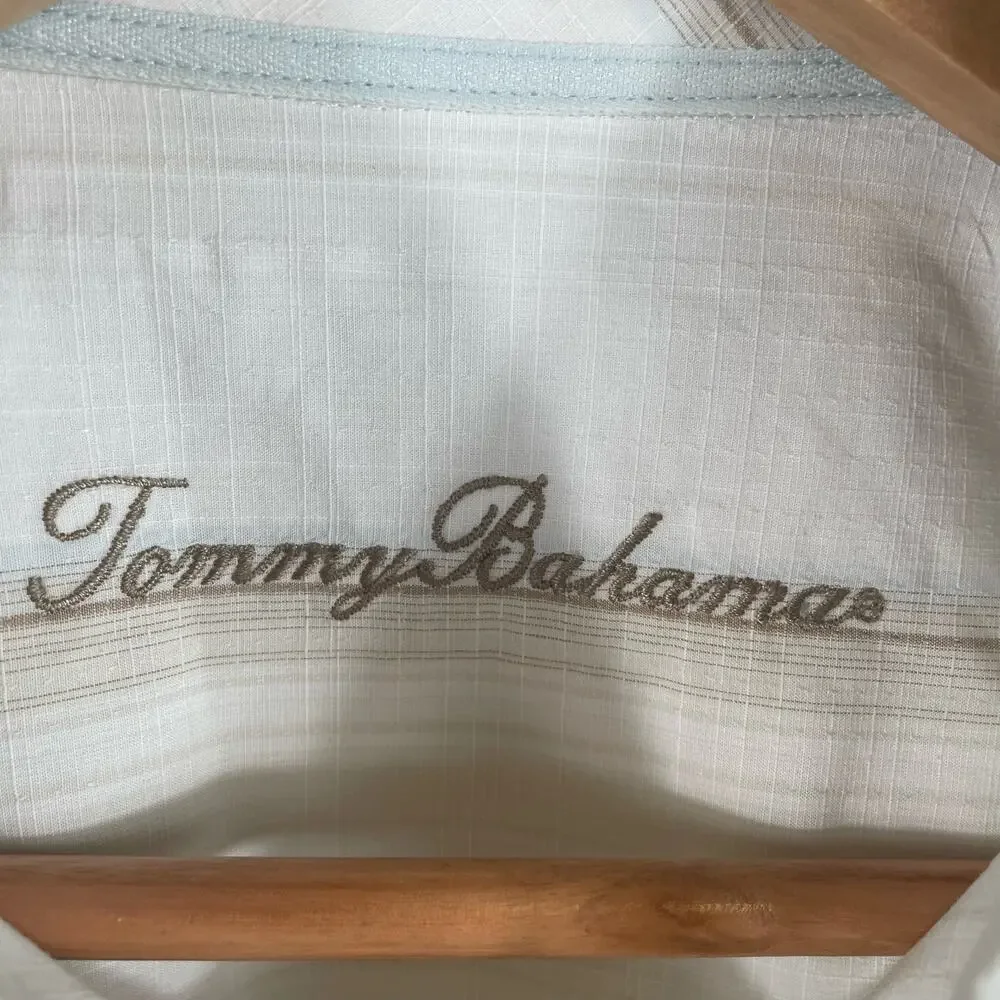 Tommy Bahama Men's Button Up‎ Long Sleeve Shirt XL Cream  Striped 100% Cotton